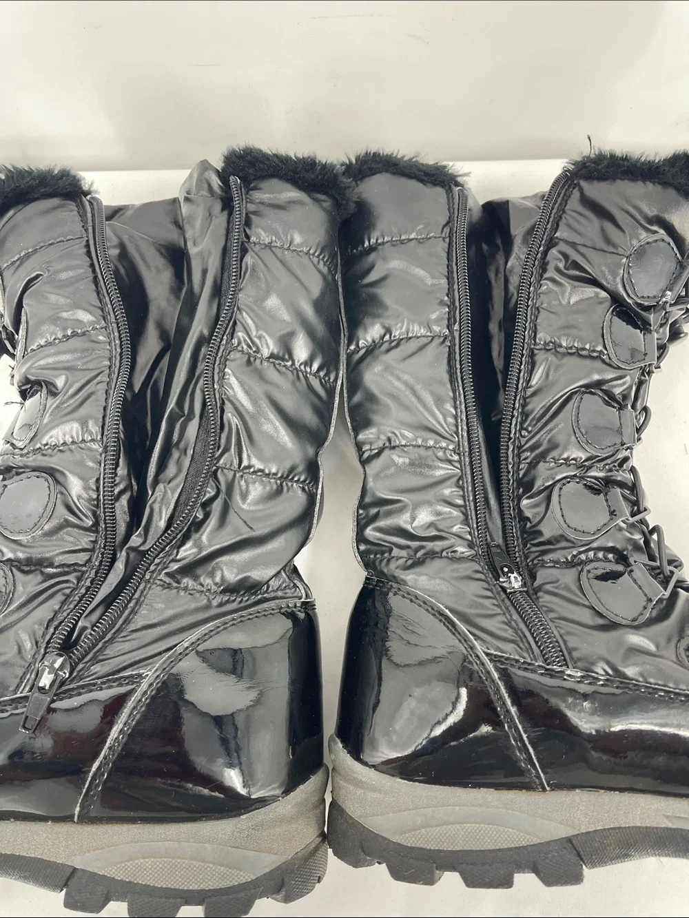 Storm Black Women's Winter Rain Boots with Faux Fur Trim SIZE 10 M
